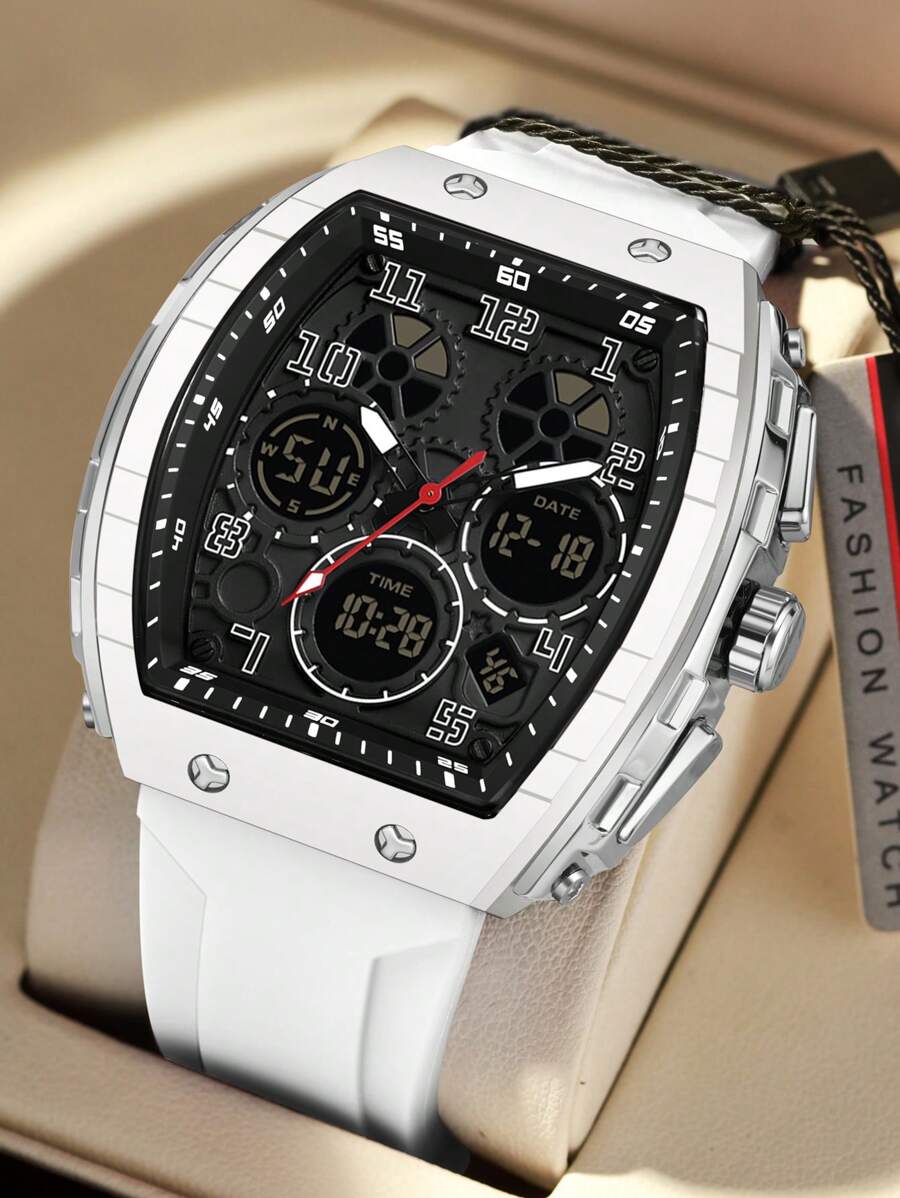 SANDA. SANDA Hot 6157 Tonneau Dial Digital Watch For Men Military Army Sport Wristwatch Man Silicone Multifunctional Waterproof Male LED Clock