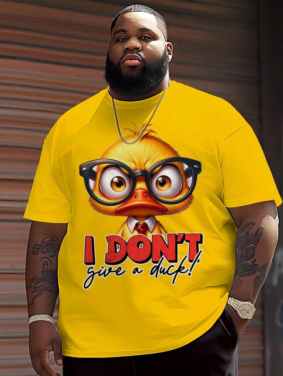 Áo thun họa tiết cỡ lớn dành cho nam có hình chú vịt đeo kính và in chữ "I Don't Give A Duck", vải dệt kim polyester, cổ tròn, dáng thường ngày, thiết kế mới lạ - Nhiều màu - Xem 1