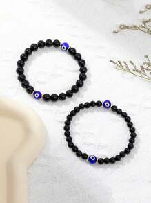 Braccialetto di cristallo con occhio malvagio, tormalina nera, empatia, protezione dell'aura, assorbimento di energia negativa, guarigione cristallina, sollievo dallo stress