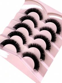 5 Pairs 5D Volume False Eyelashes Natural Looking DD Curl Fluffy Fake Eyelashes Cat Eye Lashes Faux Mink Eyelashes Fluffy Manga Fake Lashes Makeup Tools Strip Lashes, Lashes, Eyelashes, Fake Lashes - Black - View 6