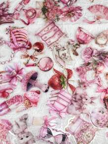 50pcs Transparent Pink Aesthetic Stickers Stickers Girl Party Favors Craft Supplies PET Vinyl Sticker - Multicolor - View 1