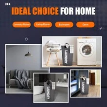 Cesto de roupa impermeável de grande capacidade de 90 litros, dobrável com alças macias, armazenamento multiuso, adequado para banheiro, lavanderia, varanda e dormitório, tecido preto oval