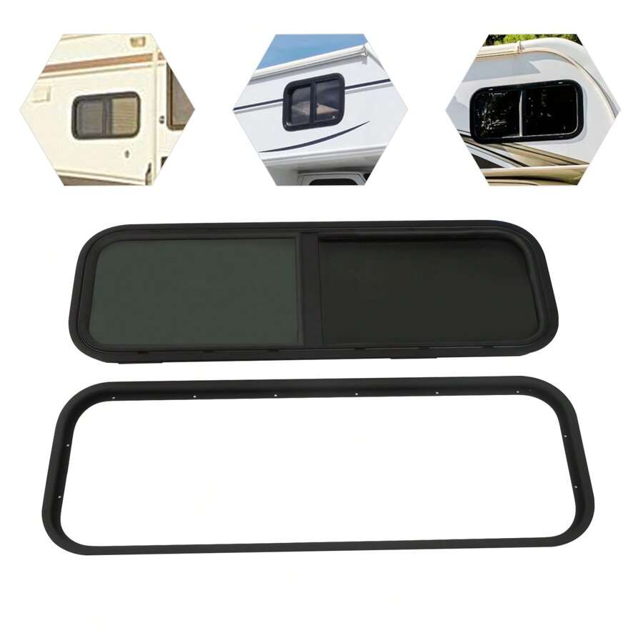 YUNRUX Rectangular Caravan Aluminum Sliding Window 900x300 Campervan Motorhome RV Horse Motorhome Side Window RV Caravan Window Motorhome Sliding Window - Black - View 1