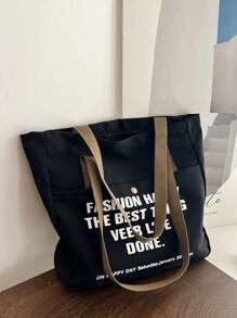 1pc Canvas Shoulder Bag For Women, Versatile Casual Tote, Large Capacity For Books, Students, Commuting - Multicolor - View 6