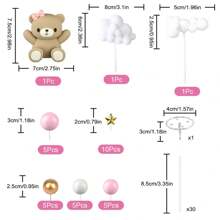 33PCS Bóng trang trí bánh hình gấu hồng với các ngôi sao và đám mây dùng để trang trí tiệc sinh nhật cho bé (Những đám mây trong sản phẩm này sẽ gửi ngẫu nhiên các đám mây màu xanh hoặc trắng), Giáng sinh - Hồng - Xem 2
