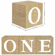 1 Pc Neutral Burlap Print ONE Boxes For 1st First Birthday Decorations, Large 3Pcs Rustic Boho ONE Sign Boxes With Letters Banner