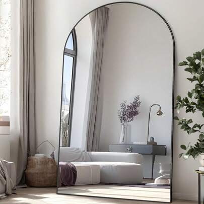 Furnbar Full Length Mirror  Arched Floor Mirror Freestanding Full Body Oversized Floor Free Standing Leaning Hanging Mounted Aluminum Alloy Frame Floor Mirror For Bedroom Cloakroom Living Room