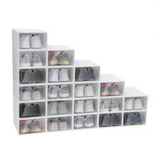 20Pcs Clear Plastic Shoe Storage Boxes, Drawer Stackable Foldable Heart-Shape Gift, PP Material, Simple, Modern Style, 20x Large Foldable Plastic Shoe Storage Boxes - White - View 1
