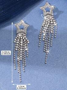1pair Vintage Gemstone Elegant Sparkling Silver Color Crystal Tassel Earrings For Women Geometric Hanging Drop Party Wedding Jewelry