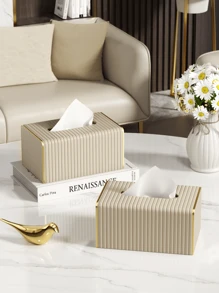 PU Leather Rectangular Tissue Box Lid - Tissue Box Holder, A Tissue Dispenser With A Remote Control Storage Rack. It Serves As A Tissue Box Organizer For Use On The Living Room Coffee Table Or Bedside Table In The Bedroom At Home.