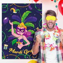 Mardi Gras Pin The Mask On The Dancer Party Game Large Poster With 24 Pcs Stickers Blindfolds Fun Masquerade Activity For Fat Tuesday New Orleans Carnival Birthday Party Decorations Wall Decor - Multicolor - View 4