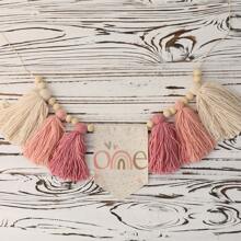1 Estandarte Feito à Mão em Estilo Boêmio com Borlas Arco-Íris Rosa, Adequado para Decoração de Festa de Aniversário, Decoração de Cadeira Alta, Decoração de Quarto
