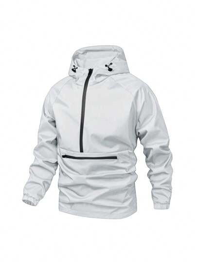 Herr minimalistisk mode casual mångsidig hoodiejacka med halv dragkedja, lätt svart långärmad jacka med huva för utflykter, lämplig som present till vänner, män, pojkvänner