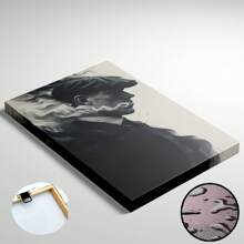 Framed-Gentleman Smoking Retro Canvas Wall Art Black And White Decor Ideal For Men - 裱框 - 查看 4