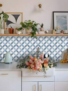 SUPSTICKER 12pcs Nordic Minimalist Geometric Floral Floor Stickers, Thicker Hard Tile-Like Decals With Strong Adhesive, Waterproof & Oil-Proof, Peel-And-Stick, Suitable For Living Room, Bedroom, Kitchen & Bathroom Floors And Walls Renovation Room Decor Home Decor Wall Decor Bathroom Decor Bedroom Decor Room Decoration Stuff Living Room Decor House Decor Home Decor Floor Tiles Flooring Floor Tiles Self Adhesive Floor Tiles Peel Stick Tiles - Multicolor - View 9