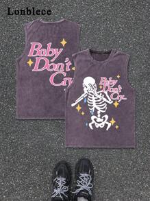 Lonblece 男士休闲宽松无袖上衣，饰有手绘雪花和骷髅图案，一件起码1件。