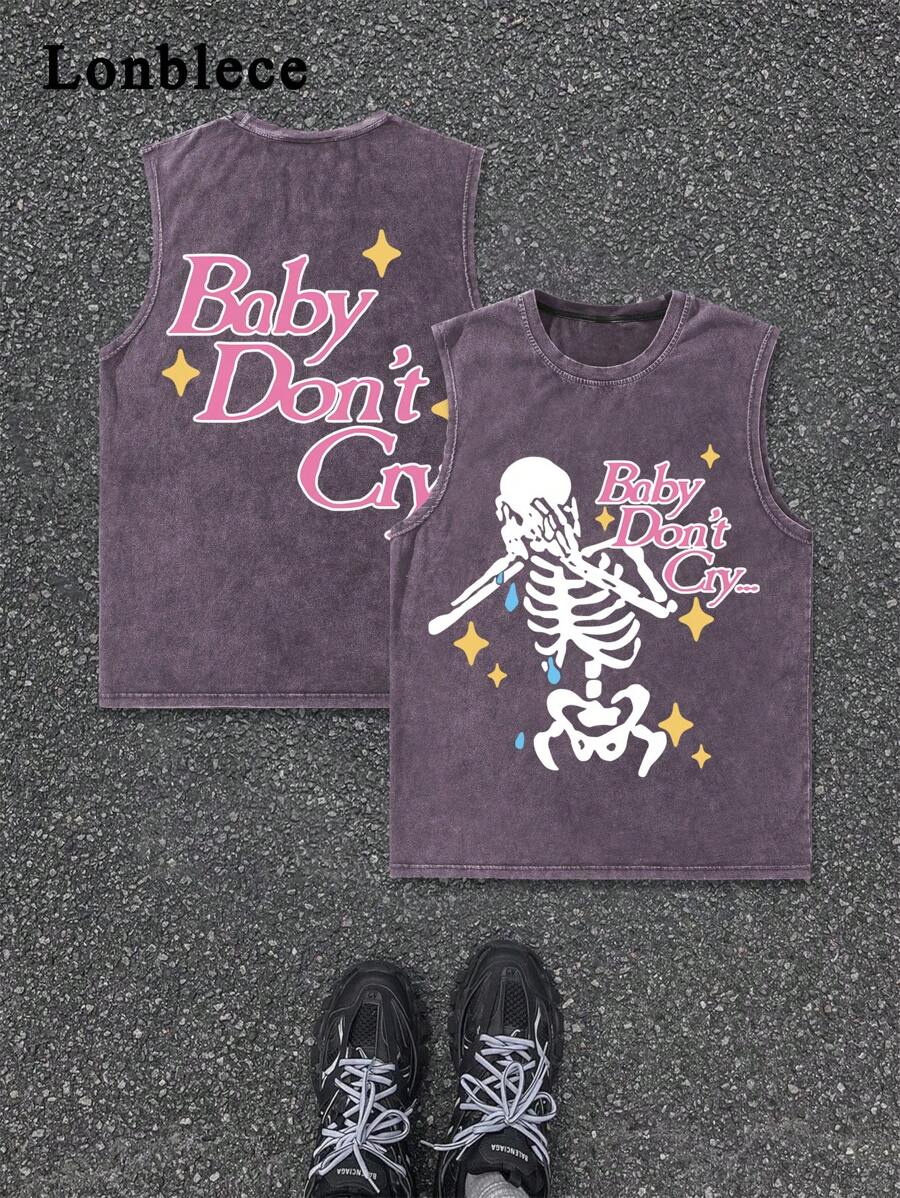 Lonblece 男士休闲宽松无袖上衣，饰有手绘雪花和骷髅图案，一件起码1件。