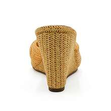Women's Square Toe High Heel Sandals Woven Wedge Slide - Yellow - View 4