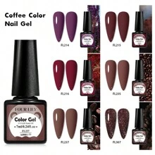 FOUR LILY 6 件棕色凝胶指甲油套装，6 色凝胶指甲油套装情人节闪光指甲油凝胶可剥，裸色凝胶指甲礼物，适合女士女孩 DIY 沙龙家庭美甲 - 彩色 - 查看 2