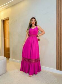 Vestido de Ferias Longa Viscolinho - Coral - Visão 3