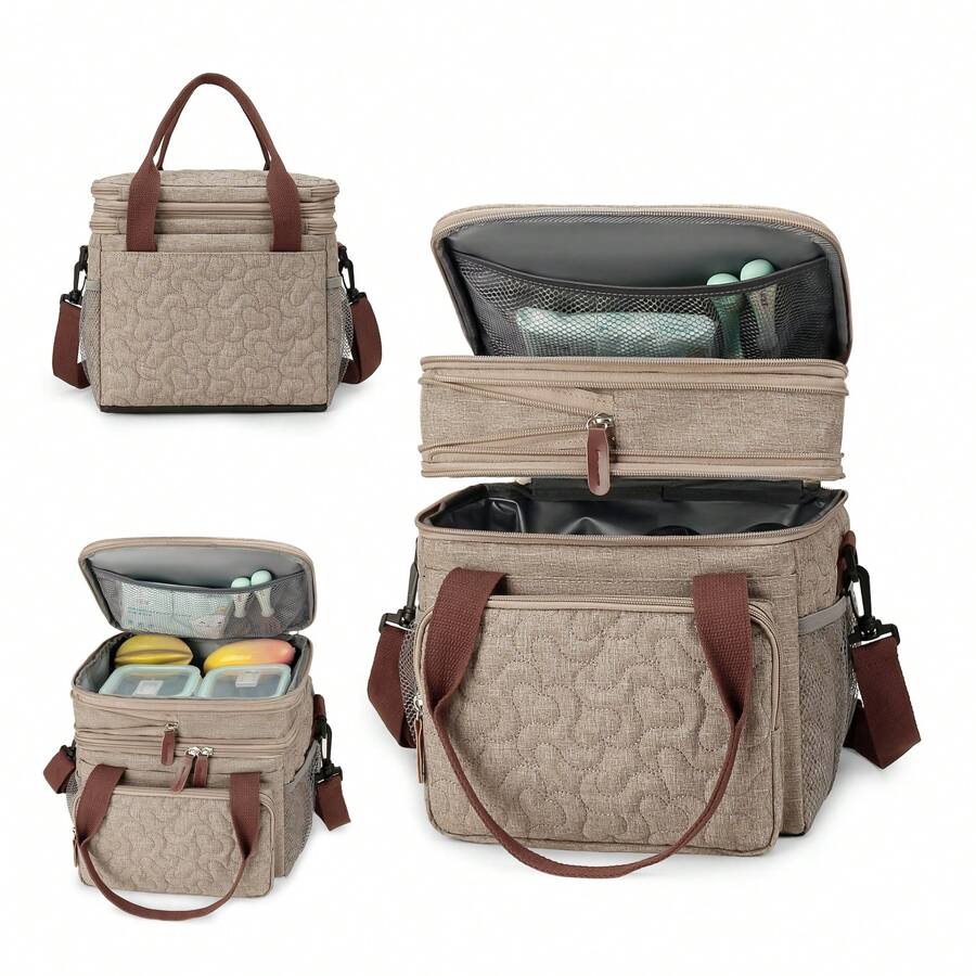 1pc Large Capacity Thermal Insulated Shoulder Tote Bag, Waterproof Picnic Cooler Bag, Outdoor Lunch Box With Double Layer Food Preservation