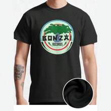 Camiseta de manga corta personalizada con estampado cómodo para hombre de la serie Bonzai Records Classic Fun - Negro - Ver 1