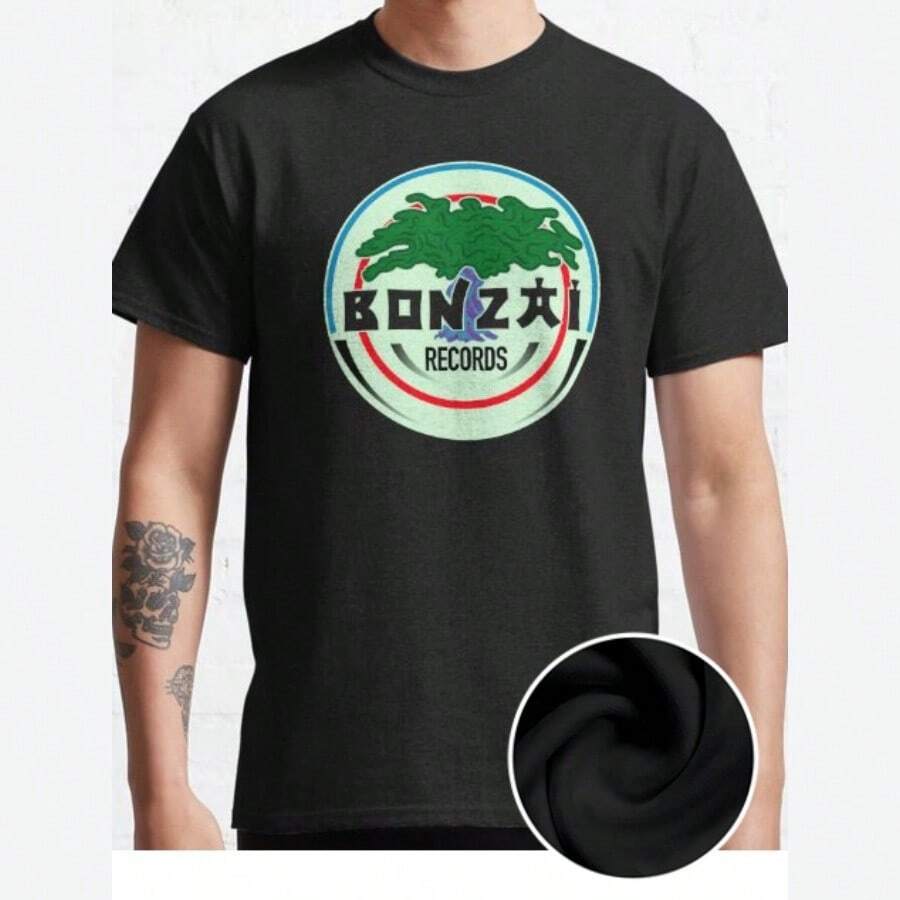 Camiseta de manga corta personalizada con estampado cómodo para hombre de la serie Bonzai Records Classic Fun - Negro - Ver 1