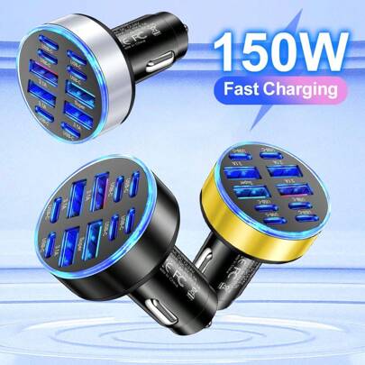  XJDR 1個 10ポート USB + Type-C急速充電カー用携帯電話充電器アダプタ 4ポート USB カー充電器 Type C PD クイック充電3.0 カー充電器