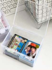 1pc Transparent Desktop Organizer Box, Multi-Functional Card Holder, Stationery Storage - White - View 2