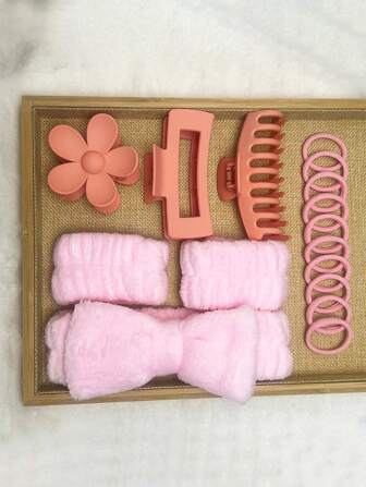 16pcs Facial Cleansing Headband, Soft Wristband, Fringe Clip, Sanding Large Elastic Hair Ties Set,Skincare Headband,Beauty,Skin Care Products,Spa,Self Care,Skin Care Tools,Face Care,Esthetician Supplies,Skin,Face Wash,Facial