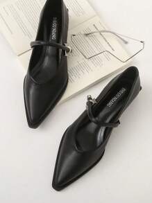 2025 春季新款尖头平底鞋优雅简约时尚百搭女鞋，低跟粗跟中跟，黑色平底芭蕾平底鞋