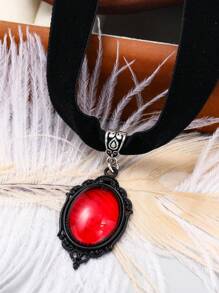 Eterna Glow 1PC Handmade Black Velvet Vintage Collar Necklace, Gothic Style Halloween Gift - Red - View 5