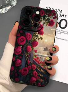 Flower Phone Case Rose Painted Anti-Fall Black Protective Phone Case Compatible With IPhone 16/IPhone 15 XR/7/8, IPhone 15 Pro Max/12 Pro Max/13 Pro Max/14 Pro Max 13 14 11 12P 14P 11P 12P, Soft Cover Compatible With IPhone XS.XR /78P.78GES2, Redmi Series S24, A03s, A03core, A04, A12, A13, A14, A21s, A22, A23, A24, A32, A33a34, A5, A51, A52, A53, A54, A71, A72, A73, S20fe, S21, S22 And Redmi Series Redmi 9, Redmi 9a Waterproof Shockproof Scratch Resistant