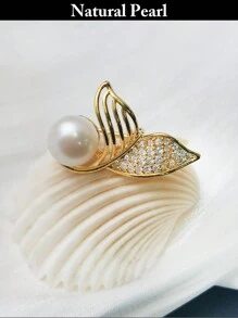 1pc Elegant Cultured Freshwater Pearl Angel Wing Ginkgo Leaf Flower Brooch Pin, Women Western Jewelry Accessory, Gift For Beach, Pride, Birthday, Graduation