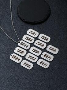 1 Pc Personalized New Stainless Steel Rectangular Nameplate Birth Year Number Necklace For Boys Stainless Steel Age Year Number Necklace Personalized Birthday Gift