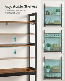 SONGMICS Over-The-Toilet Storage, 3-Tier Bathroom Organizer Over Toilet With Adjustable Shelves, Hooks, Bamboo, Freestanding Space Saver Bathroom Shelves - 鏽棕色 - 查看 3