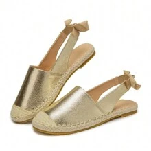 Women's Closed Toe, Elastic Back Heel Rope, Sparkly Material, Wedge Heel Sandals - Gold - View 10