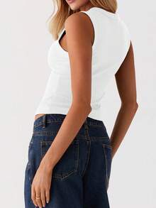 Women's Casual Sleeveless Button-Up Tank Top, Slim Fit, Versatile, White, Summer New Arrival