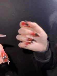 10pcs Black & Red Ombre Long Stiletto Nail Art Decals, Venomous Snake Themed Handpainted Nail Wraps, Suitable For Daily, Party, Date - Multicolor - View 5