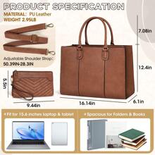 Laptop Bag For Women 15.6 Inch Work Tote Bags Leather Computer Bag With Clutch Purse Professional Office Briefcase Waterproof Handbag Shoulder Bag For Business Travel College - 棕色 - 查看 5