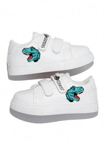 儿童卡通恐龙印花魔术贴软底舒适休闲帆布鞋，秋/春季款 - 白色 - 查看 2