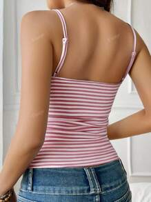 Camiseta sin tirantes de canalé minimalista con rayas para mujer, uso casual diario, sexy