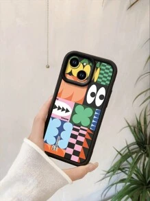 1pc Fashionable Patched Pattern Thick Anti-Slip Sand Protective Phone Case Compatible With Apple///Compatible With Redmi/Compatible With Infinix/Compatible With Vivo - Black - View 7