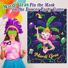 Mardi Gras Pin The Mask On The Dancer Party Game Large Poster With 24 Pcs Stickers Blindfolds Fun Masquerade Activity For Fat Tuesday New Orleans Carnival Birthday Party Decorations Wall Decor - Multicolor - View 3