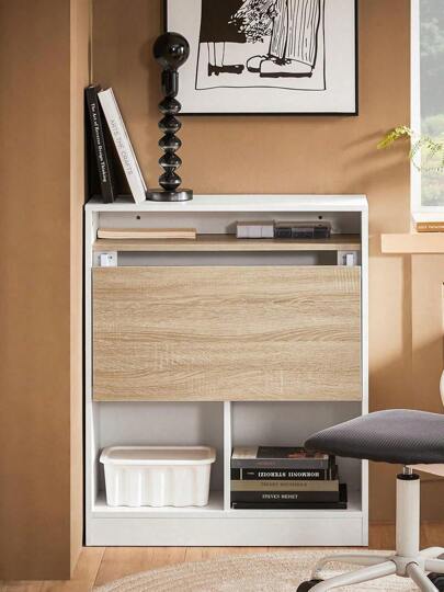 SoBuy Home Office Folding Table Desk Computer Desk Workstation With 5 Storage Shelves White And Natural W70 X D57 X H85cm FWT104-WN