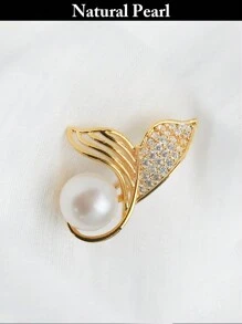 1pc Elegant Cultured Freshwater Pearl Angel Wing Ginkgo Leaf Flower Brooch Pin, Women Western Jewelry Accessory, Gift For Beach, Pride, Birthday, Graduation