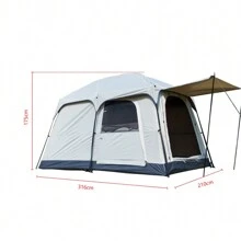 2 卧室 1 客厅户外露营帐篷，4-6 人防水加厚便携式设备用品，适合过夜露营 - 米色 - 查看 6