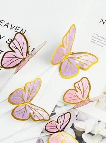 Set de 3 tarjetas con mariposas con borde dorado, apropiadas para decoraciones de boda y fiesta de cumpleaños, decoración de pasteles, decoración de mesa de postres