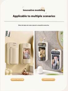 Multipurpose Bathroom Storage Box, Waterproof Makeup Brush And Lipstick Holder, Wall-Mounted Rotating Storage Rack - Multicolor - View 7