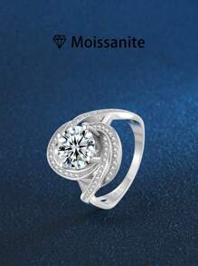 1pc Women's Quality Single Ring, Globe Round Ring For Women, 4g 925 Sterling Silver, 2 Carat Moissanite, Bohemian Palace Style Jewelry, Engagement, Wedding, Anniversary, Valentine's Day Gift, Comes With Moissanite Certificate And Delicate Gift Box
